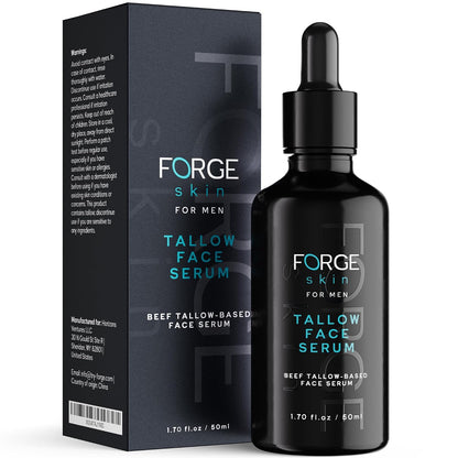 Forge Skin Men's Anti-Aging Face Care Routine - Beef Tallow Balm Moisturizer + Nourishing Cleanser Exfoliating Face Wash + Hydration Wrinkle Defense Serum + Mineral Tallow Sunscreen SPF 30
