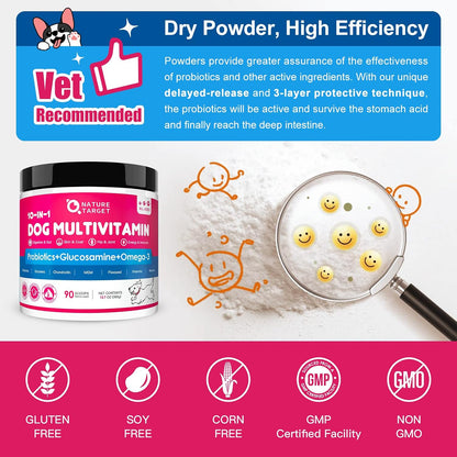 NATURE TARGET Dog Vitamins Powder, Probiotics & Digestive Enzymes for Gut Health, Glucosamine & Chondroitin & Omega 3, Complete Supplement for Homemade Dog Food, Joint & Skin & Immune Support - Probiotics & Digestive Enzymes for Gut Health, Glucosamine &