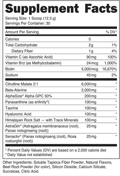Bucked Up Babe Pre Workout Powder for Women - Fruit Punch - 6g Citrulline, 2g Beta-Alanine, 100mg Hyaluronic Acid, 5mg Biotin and 5 Other Registered trademarked Ingredients - 30 Servings - 13 OZ