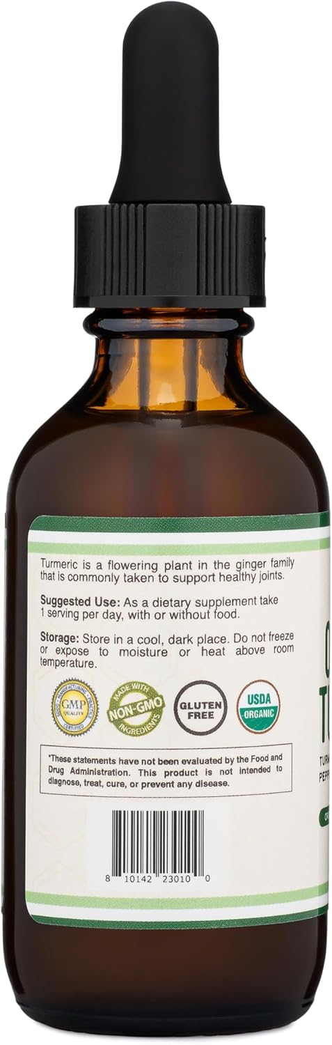 Turmeric Curcumin with Black Pepper Drops - Organic Turmeric Supplement Drops 1,180mg - 2FL OZ, 60 Servings (with Black Pepper Seed, Ginger, Rosemary, and Sage) for Joint Support by Double Wood