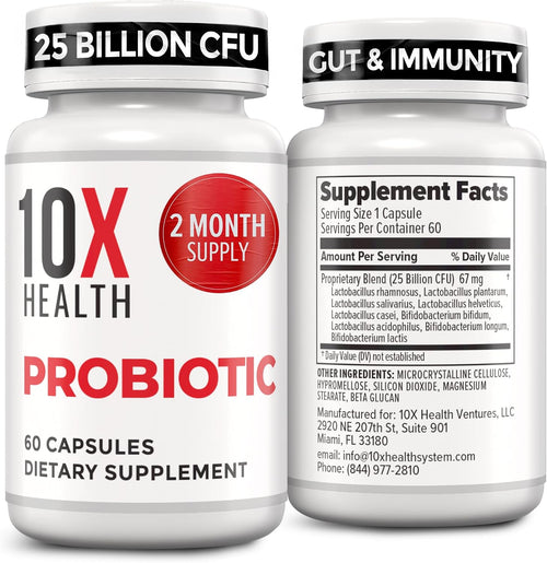 10X Health Probiotics for Men - 60 Capsules Immune Support Supplement & Probiotics for Digestive Health with Lactobacillus Rhamnosus, Acidophilus & Bifidobacterium Probiotic for Gut Health