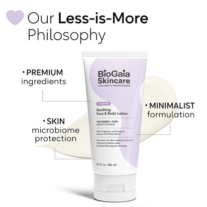BioGaia Soothing Face & Body Lotion - Scandinavian Babies & Kids Skincare - Certified Microbiome-Friendly - Organic Oils & Omega Fatty Acids