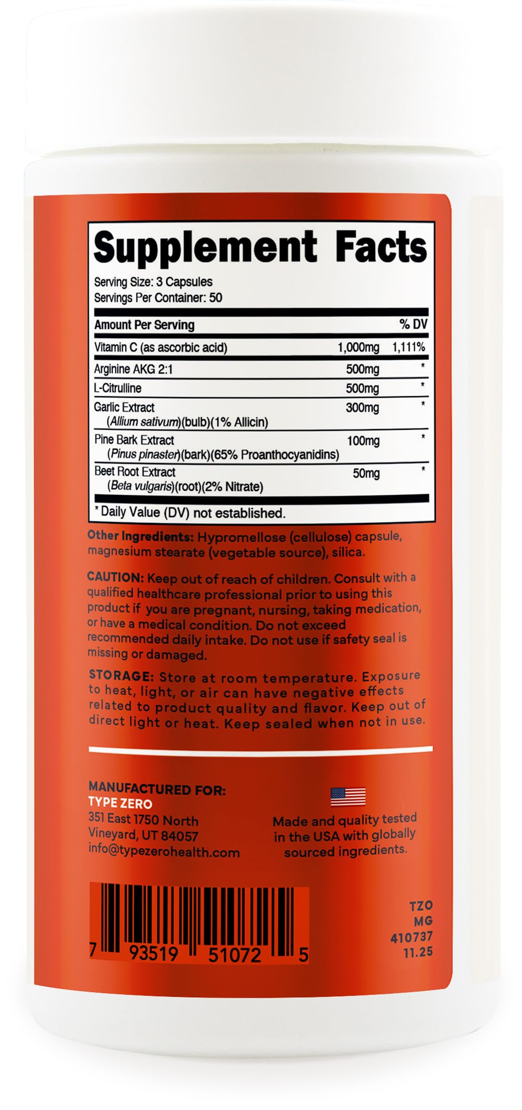 Type Zero Nitric Oxide 6X Booster, 150 Veggie Capsules, Natural Supplement - Beetroot, Arginine AKG, Citrulline, Pine Bark, Garlic & Vitamin C, Nitrous Oxide