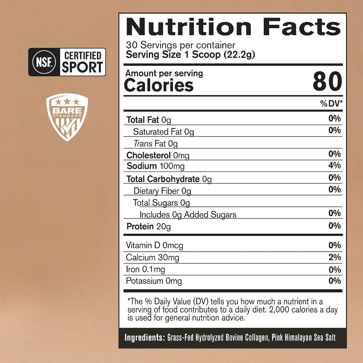 BARE PERFORMANCE NUTRITION, BPN Collagen Protein, Grass-Fed Bovine Collagen Peptides, Unflavored - 20g of Protein Per Serving, Supports Strong Joints, Healthy Skin, Hair & Nails