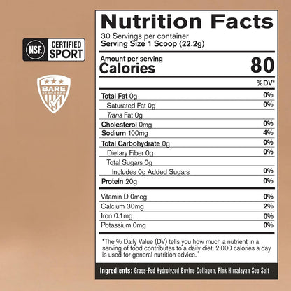 BARE PERFORMANCE NUTRITION, BPN Collagen Protein, Grass-Fed Bovine Collagen Peptides, Unflavored - 20g of Protein Per Serving, Supports Strong Joints, Healthy Skin, Hair & Nails