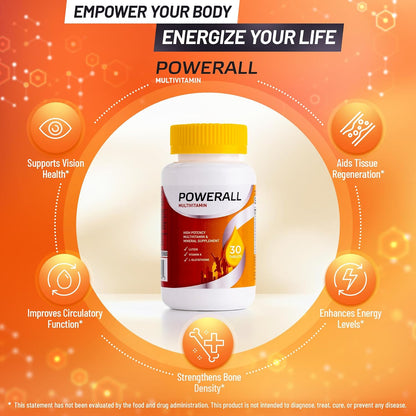 U.S. Health Club PowerAll Adult Multivitamin for Men & Women, 30 Tablets - Adult Multivitamin , Lutein, Vitamin K1, Iron, Zinc, Selenium, Boron, Chromium