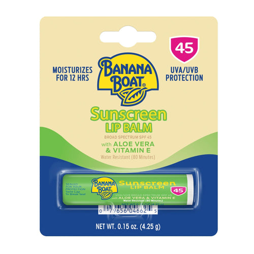 Banana Boat SPF Lip Balm with Aloe Vera & Vitamin E,0.15oz - Beach Essentials,Moisturizing Lip Sunscreen SPF 45