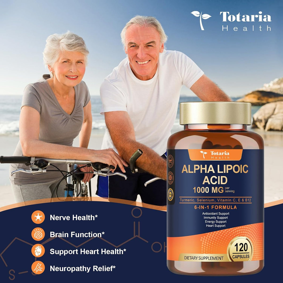 Totaria Alpha Lipoic Acid 1000mg - ALA Supplement Antioxidant for Neuropathy Support Nerve Health, Liver Detox, Antioxidant, Metabolism and Cell Energy, Anti-Aging - Non-GMO, Gluten Free, Vegan Safe