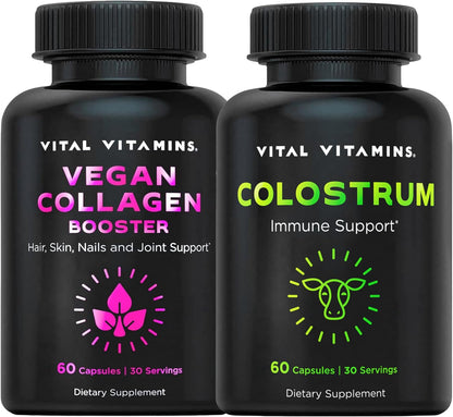 Vital Vitamins Vegan Collagen Booster Capsules + Colostrum Capsules Supplement
