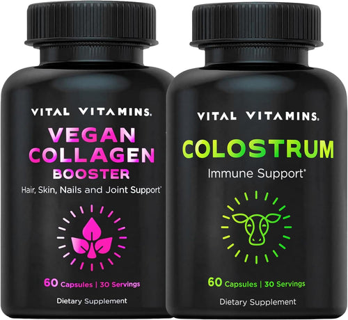 Vital Vitamins Vegan Collagen Booster Capsules + Colostrum Capsules Supplement