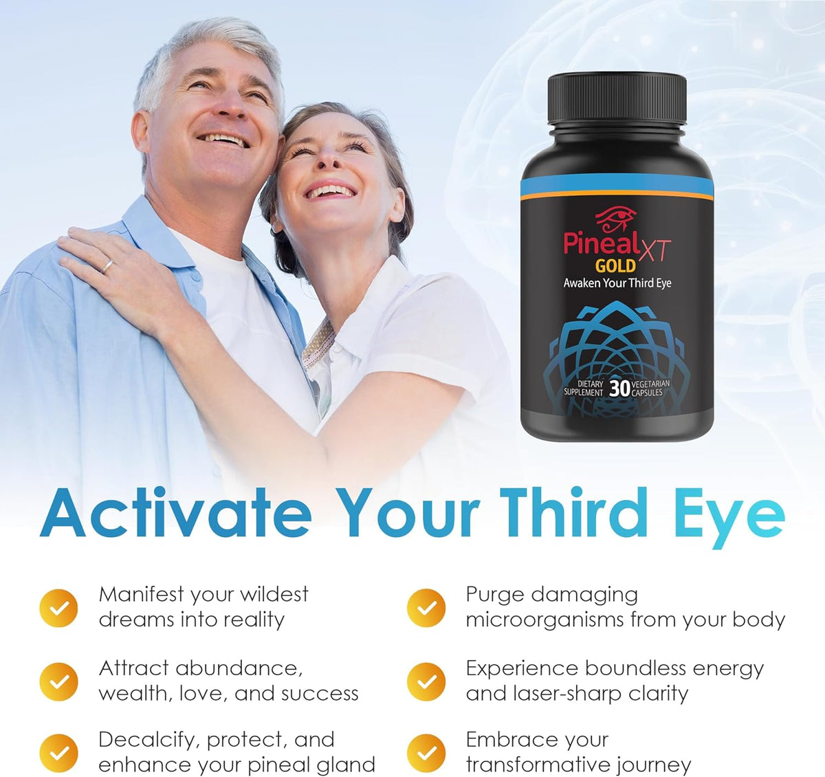 Pineal XT Gold Pineal Gland Supplement, Third Eye Awakening - Focus and Memory Supplement for Brain, 7 Powerful Ingredients Detox and Activate Your Pineal Gland, 30 Count, 1 Daily