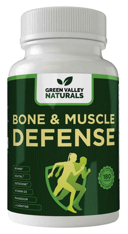 Green Valley Naturals Bone & Muscle Defense Supplement - Bone Health, Muscle Support & Joint Mobility Formula with MyHMB, Magnesium, Vitamin D3 & L-Carnitine for Daily Wellness, 60 Capsules