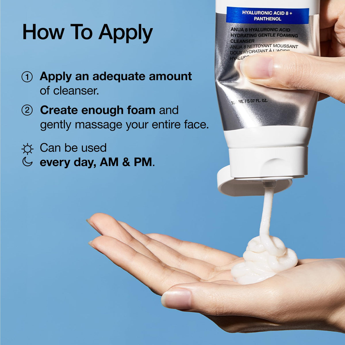 Anua Hydrating Gentle Foaming Cleanser, Hyaluronic Acid, Glycerin, Zinc, Panthenol, Korean Face Wash for Dry Skin