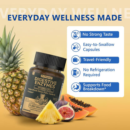 Digestive Enzymes Supplement with 100 Billion CFU Probiotic & Prebiotic - Multi-Enzyme Formula for Women & Men - Supports Digestive & Gut Health, Aids Protein, Carb & Dairy Digestion, 60 Caps