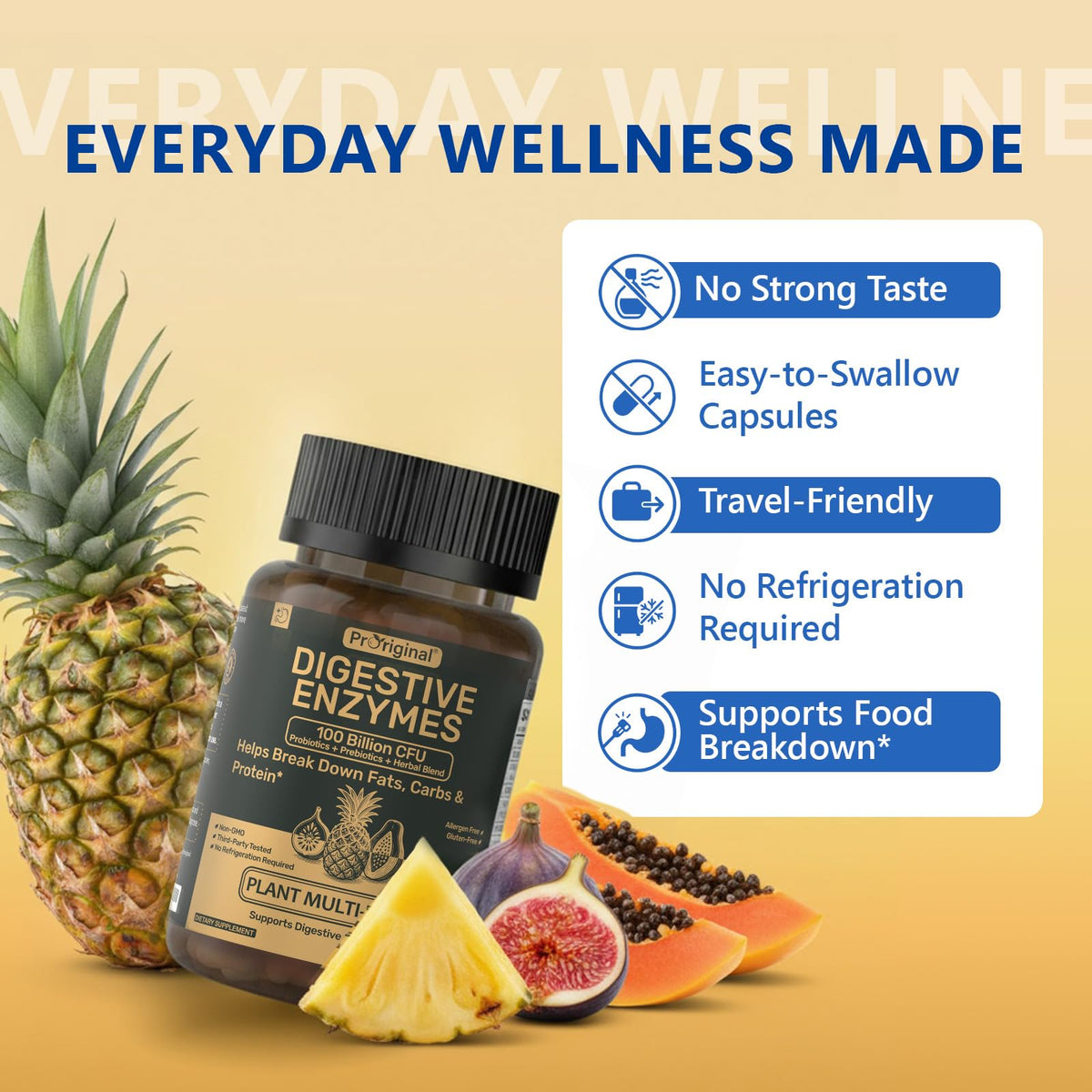 Digestive Enzymes Supplement with 100 Billion CFU Probiotic & Prebiotic - Multi-Enzyme Formula for Women & Men - Supports Digestive & Gut Health, Aids Protein, Carb & Dairy Digestion, 60 Caps