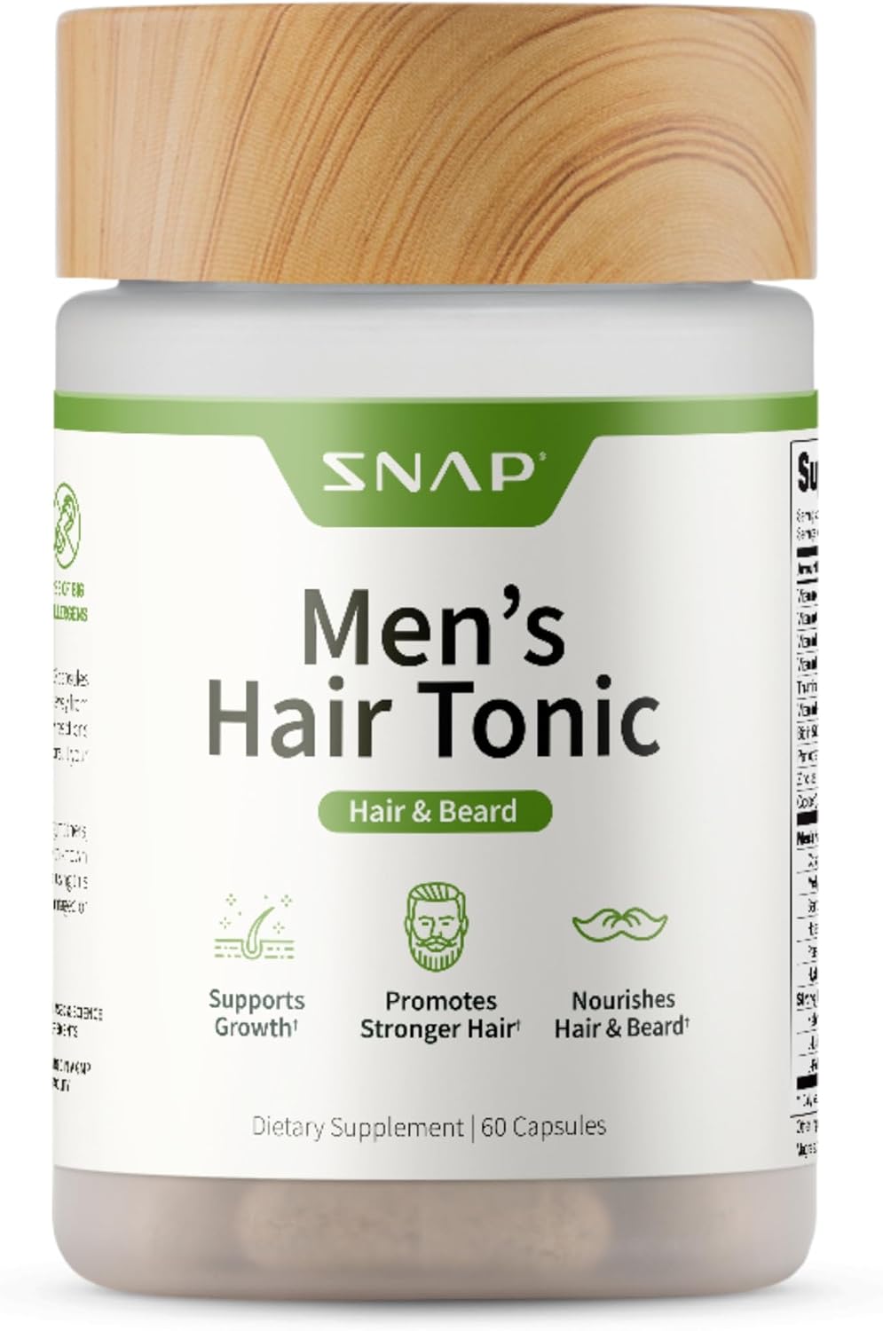 Snap Supplements Men's Hair Tonic, Vitamins for Men with Biotin, 60 Capsule - Nutritional Support for Hair, Skin, Nails & Beard with Kelp, Bamboo, Collagen Peptides, & Horsetail, Non-GMO, Gluten-Free