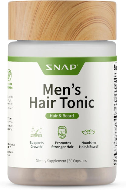 Snap Supplements Men's Hair Tonic, Vitamins for Men with Biotin, 60 Capsule - Nutritional Support for Hair, Skin, Nails & Beard with Kelp, Bamboo, Collagen Peptides, & Horsetail, Non-GMO, Gluten-Free