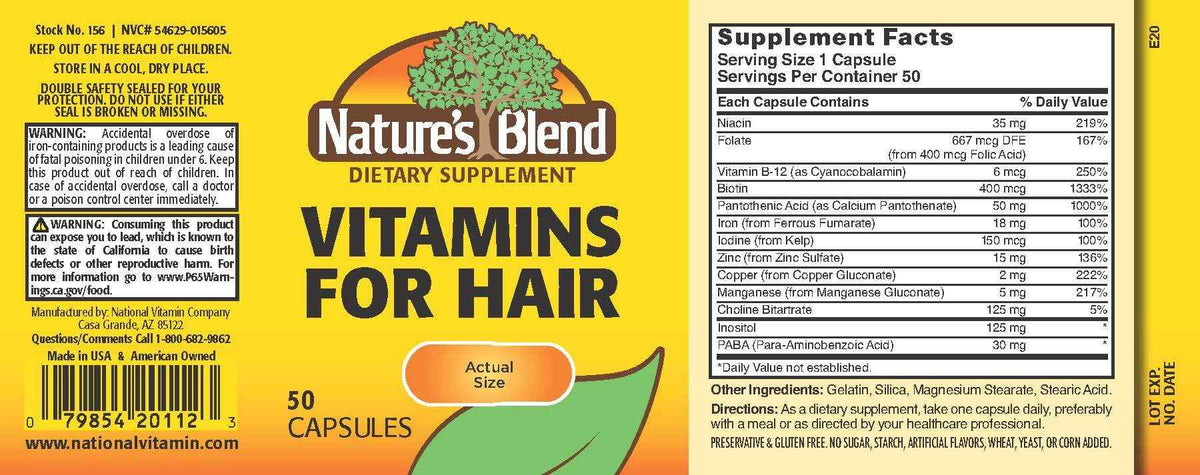 Nature's Blend Vitamins For Hair Capsules 50 Ct