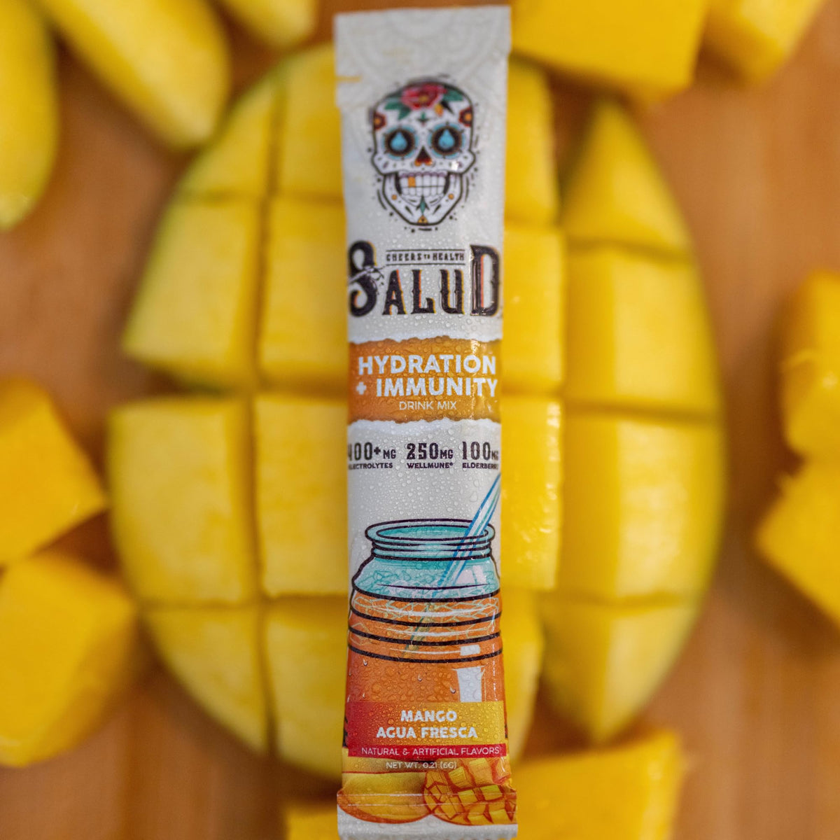 Salud 2-in-1 Hydration Packets + Immunity Electrolytes Powder, Mango - Agua Fresca Drink Mix, Elderberry, Dairy & Soy Free, Non-GMO, Gluten Free