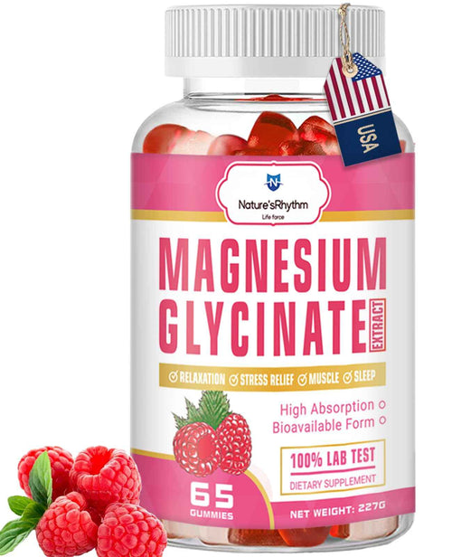 Nature‘s Rhythm Magnesium Gummies 500mg - 65 Ct - Magnesium Glycinate Supplements for Relaxation, Stress Relief, and Sleep for Adults & Kids Tasty and Tangy Raspberry Flavor