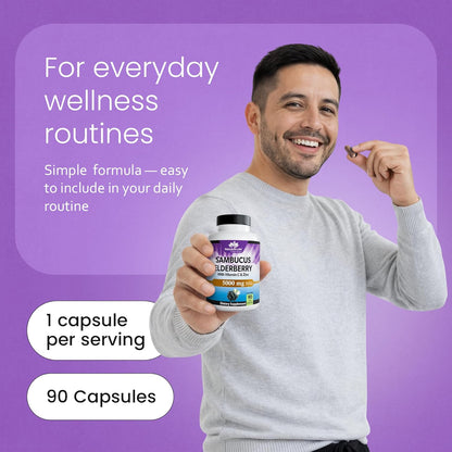 NaturaLife Labs Sambucus Elderberry Capsules - with Vitamin C & Zinc - Immune Support Supplement - 90 Vegan Capsules - Non-GMO & Gluten-Free