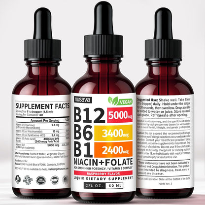 NUSAVA Vitamin B12 Liquid Drops and Strawberry Flavored D3 K2 Bundle - Daily Wellness Liquid Vitamins for Energy & Immune Support - Non-GMO, Gluten-Free, 2pk Each