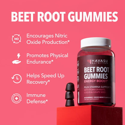 Beet Root Gummies with COQ10 and Grape Seed, Mixed Berry, 30 Servings - Nitric Oxide Supplement with Beetroot, Grape Seed Extract and COQ10 for Performance and Recovery, Vegan, Non-GMO, Gluten-Free