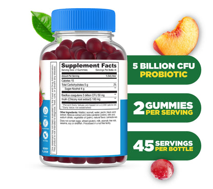 Lifeable Sugar Free Probiotics with Prebiotics Fiber - Great Tasting Natural Flavor Gummy Supplement - Keto Friendly Chewable - for Gut Health and Immune Support