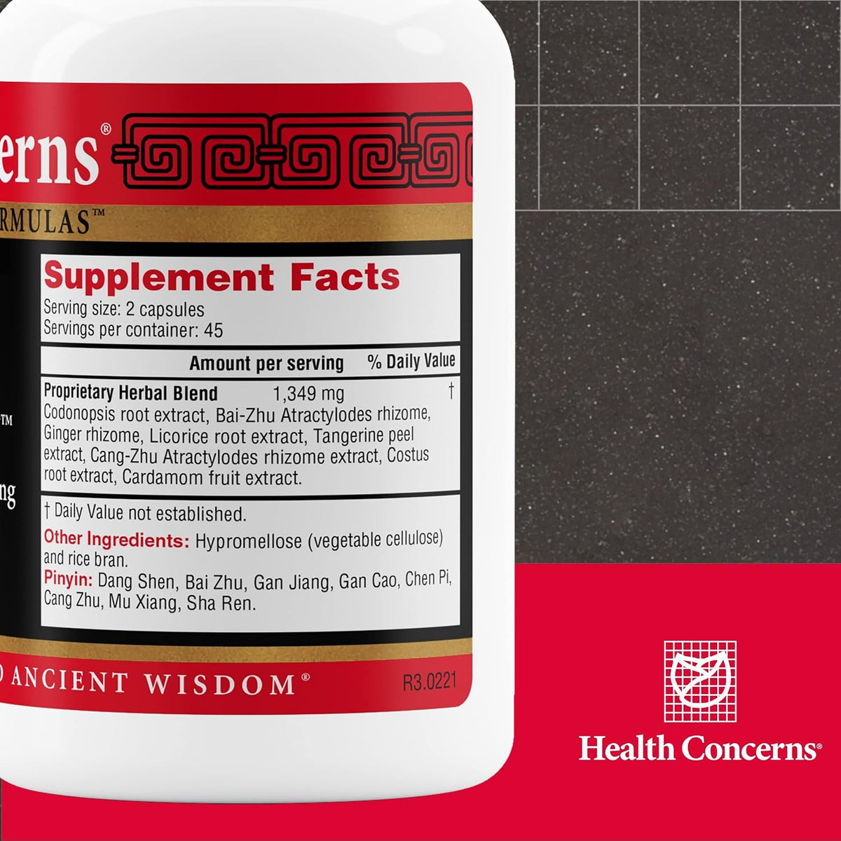 Health Concerns Six Gentlemen - Digestive Health & Qi Support Supplement - Licorice Root, Ginger & Codonopsis Formula - Bloating, Gas, Nausea - 90 Capsules - Chinese Herbal Medicine