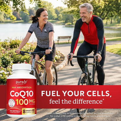 CoQ10 100mg Softgels, Heart Health Support, 8 Month Supply, High Absorption - Coenzyme Q10 for Energy Levels & Vitality Support, Co Q 10 Supplement, Non-GMO, Gluten-Free, 240 Co Q10 Softgels (Once-Daily)