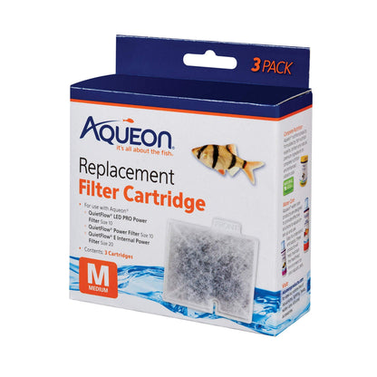 Aqueon Replacement Filter Cartridges Medium, Filter Cartridge, 6-Pack - Fish tank filter cartridge, dual-sided dense-floss with activated carbon, fits QuietFlow size 10 filters