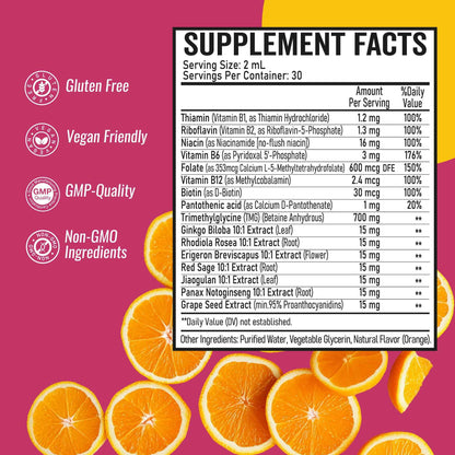 Optiwav TMG Trimethylglycine Liquid Drops - Betaine High Absorption Methylated Vitamins Supplement for Homocysteine Methylation & Heart Health Support - Orange Flavor Gluten Free Vegan - 2 fl oz