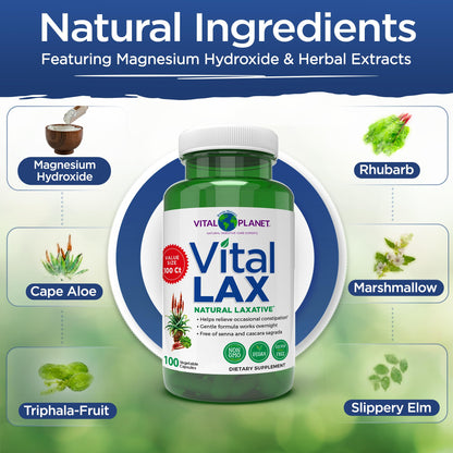 Vital Planet - Vital Lax Natural Laxative Cleanse Supplement for Occasional Constipation, with Magnesium Hydroxide, Slippery Elm, Aloe