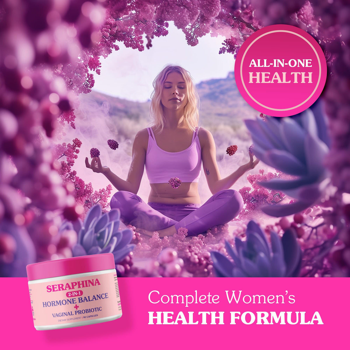 Seraphina 2-in-1 Vaginal Probiotics for Women + Hormone Balance - 90 Capsules for Complete Feminine
