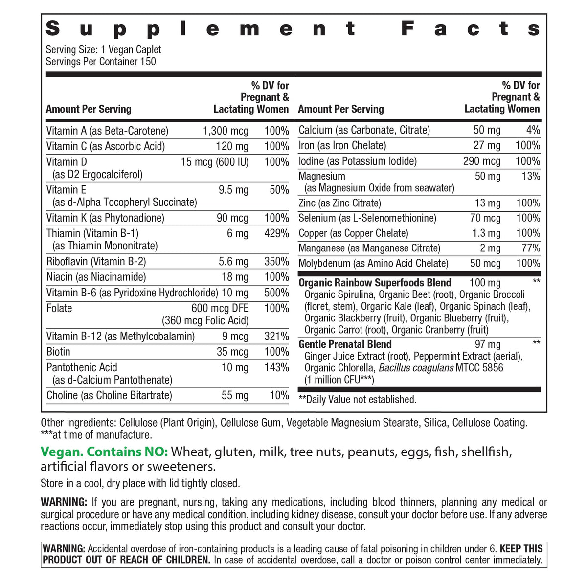 Rainbow Light Prenatal One Multivitamin Support from Conception to Postnatal, High Potency