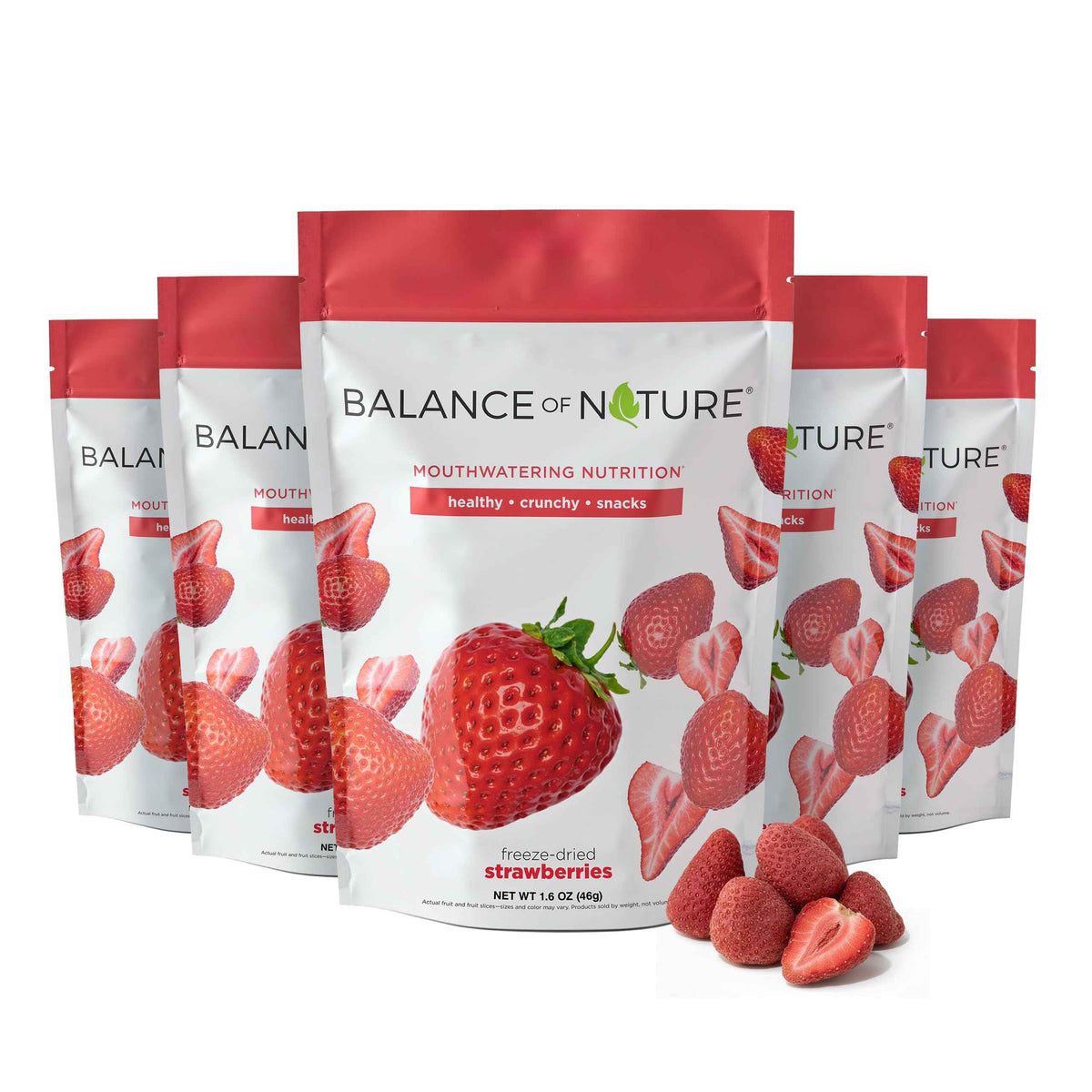 Balance of Nature Freeze-Dried Strawberries (5 Pack) - 100% Real Fruit, Crunchy Strawberry Slices, Healthy Snack, Mouthwatering Nutrition, Gluten-Free, Vegan, No Sugar Added, Five 1.6 oz Bags