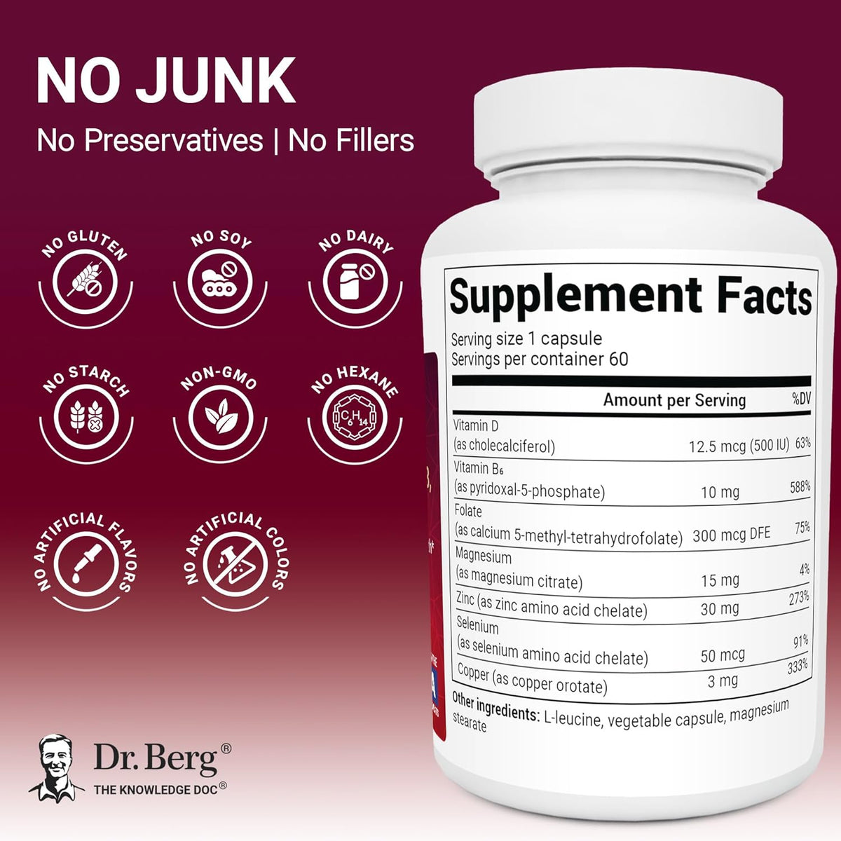 Dr. Berg Zinc 30 mg (60 Capsules) - High Potency 7-in-1 Immune Support Formula - Chelated Zinc with Vitamin D & Selenium for Healthy Skin, Hair & Daily Wellness - No Fillers, 4X Tested*