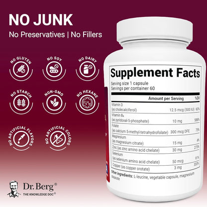Dr. Berg Zinc 30 mg (60 Capsules) - High Potency 7-in-1 Immune Support Formula - Chelated Zinc with Vitamin D & Selenium for Healthy Skin, Hair & Daily Wellness - No Fillers, 4X Tested*