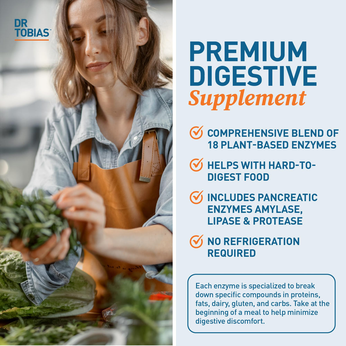 Dr. Tobias Digestive Enzymes 18-Enzyme Blend 60 Caps - Digestive Support - Take at Meal-Time - Enzymes for Digestion - Amylase + Lipase + Lactase - Digest Proteins, Fats, Carbs & Dairy - 30 Servings