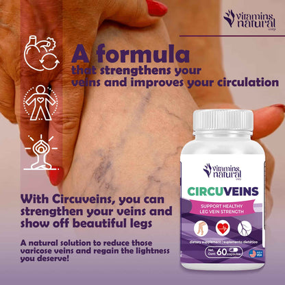 VITAMINS NATURAL CORP. CircuVeins Varicose Veins Support for Legs Capsules - Organic Vein Health Supplement with Horse Chestnut Grape Extract and Cayenne Pepper - 60 Capsules