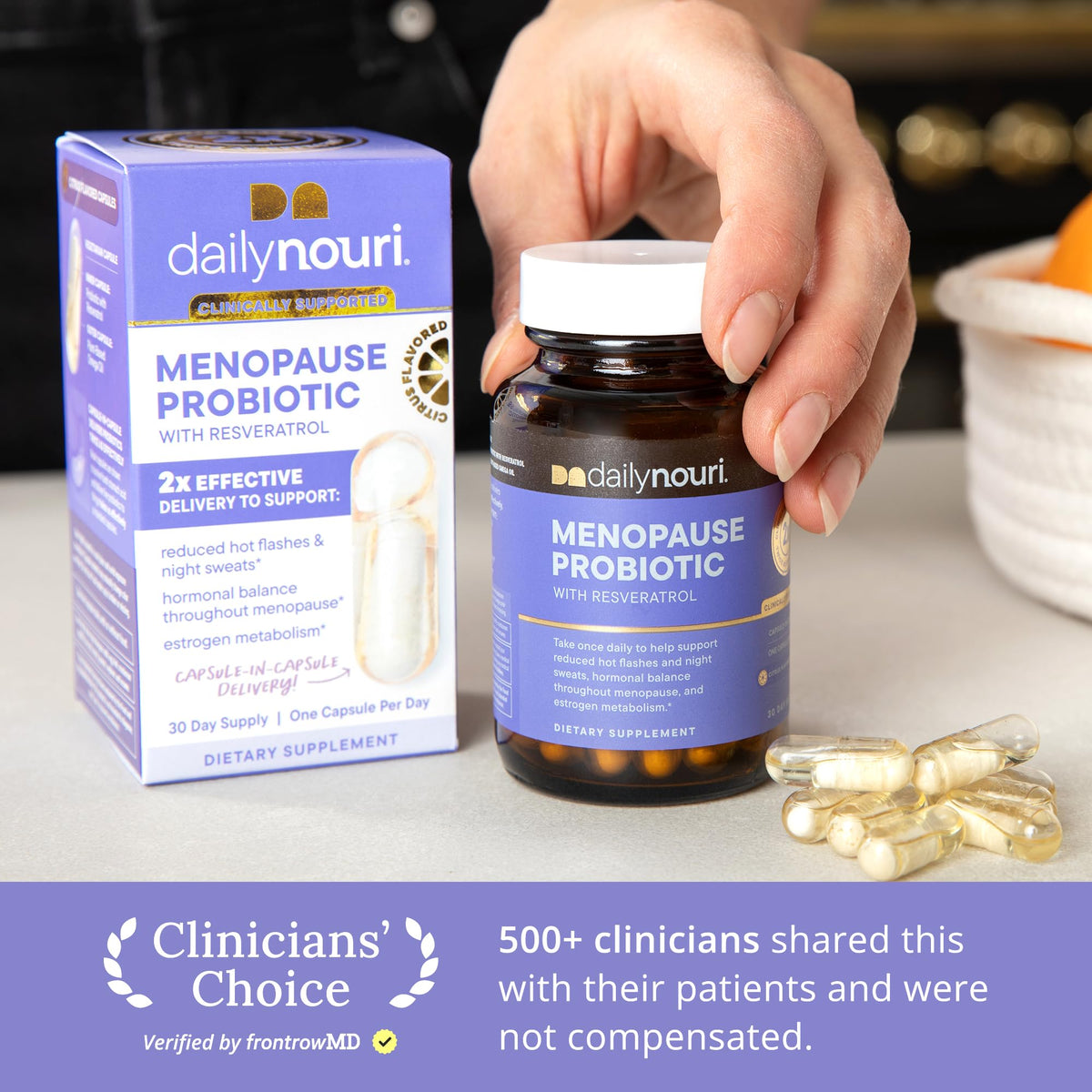 Daily Nouri Menopause Probiotics for Women - Hormonal Balance, Hot Flashes, Night Sweats & Gut Health - 3 Clinically Studied Strains