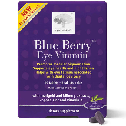 NEW NORDIC Blue Berry Eye Vitamin Lutein Supplement with Zinc, Supports Macular Pigmentation, Eye & Vision Function, 60 Tablets (Pack of 1)