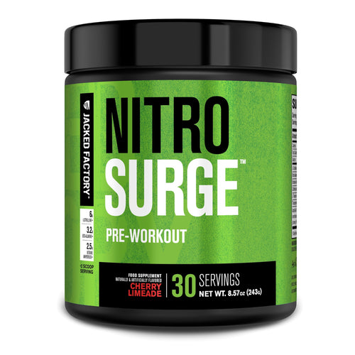 Jacked Factory NITROSURGE Pre Workout Supplement - Endless Energy, Instant Strength Gains, Clear Focus, Intense Pumps - NO Booster & Preworkout Powder with Beta Alanine - 30 Servings, Cherry Limeade Jacked Factory buy supplements Au