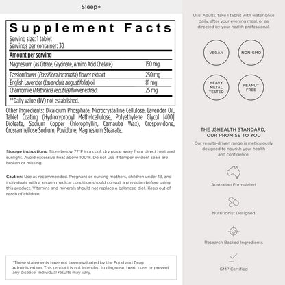 JSHealth Sleep Aid with Magnesium, Lavender & Passionflower, 60 Tablets - Sleep Supplement for Adults, Non-Drowsy Supplement Calms Body & Mind