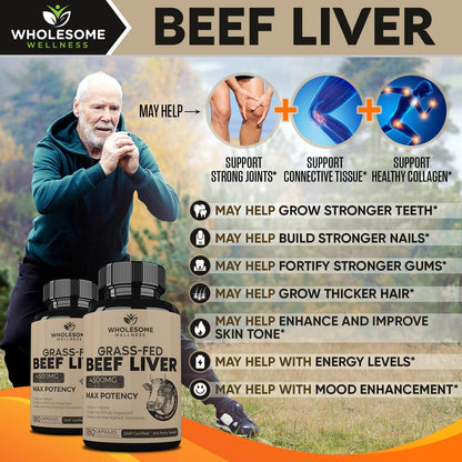 Wholesome Wellness Organic Probiotics 100 Billion CFU + Grass Fed Desiccated Beef Liver Capsules Bundle