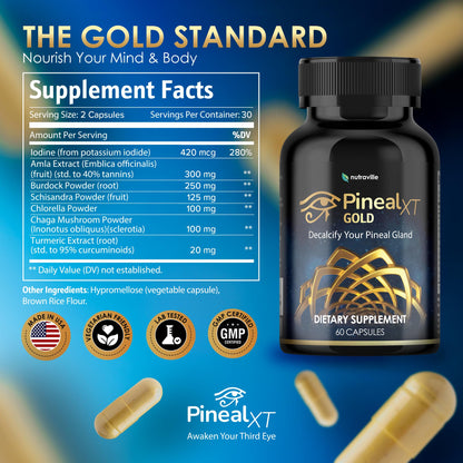 Pineal XT Gold Pineal Gland Supplement, Third Eye Awakening - Focus and Memory Supplement for Brain, 7 Powerful Ingredients Detox and Activate Your Pineal Gland, 30 Count, 1 Daily