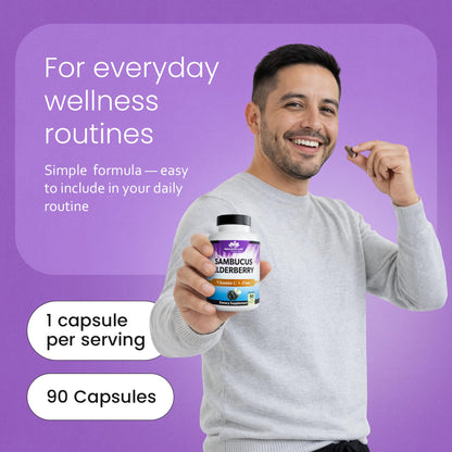NaturaLife Labs Sambucus Elderberry Capsules - with Vitamin C & Zinc - Immune Support Supplement - 90 Vegan Capsules - Non-GMO & Gluten-Free
