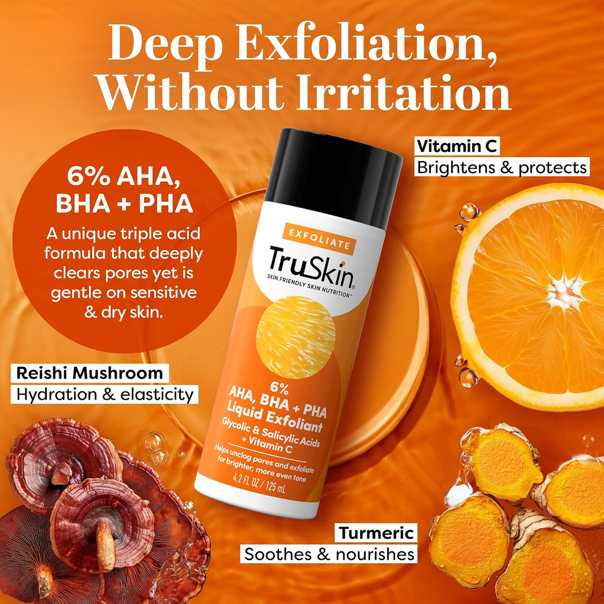 TruSkin AHA PHA BHA Liquid Exfoliant Toner with Vitamin C, 4.2 fl oz - With Salicylic and Glycolic Acid to help unclog pores while improving the look of skin tone and texture