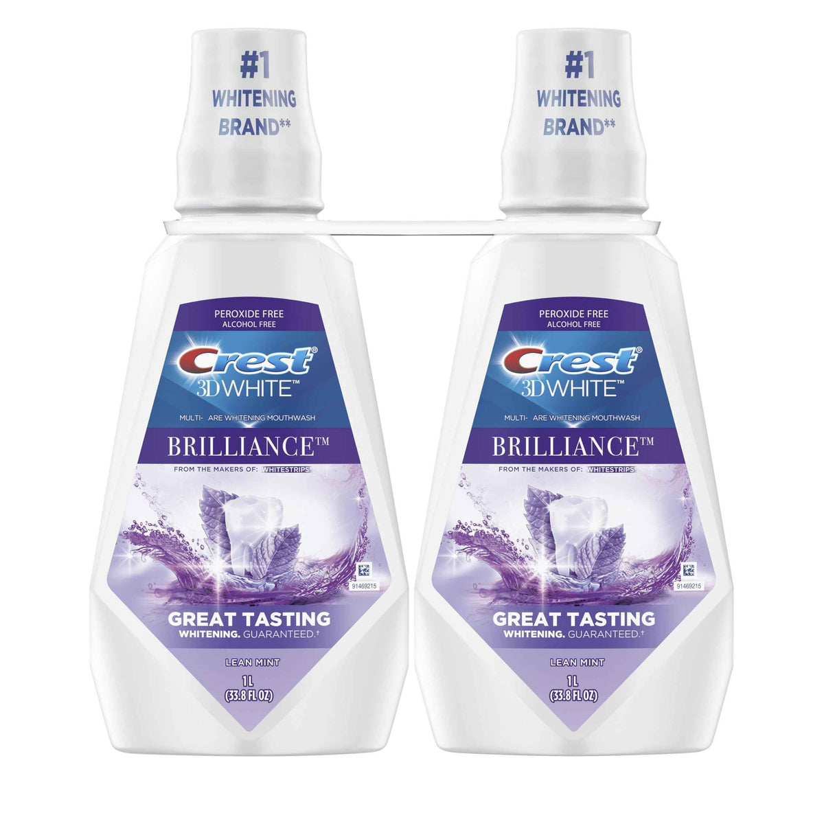Crest 3D White Mouthwash, Teeth Whitening for Adults, 1L, 2 Pack, Alcohol Free Mouth Rinse, Breath Freshener, Antibacterial, Antiseptic,