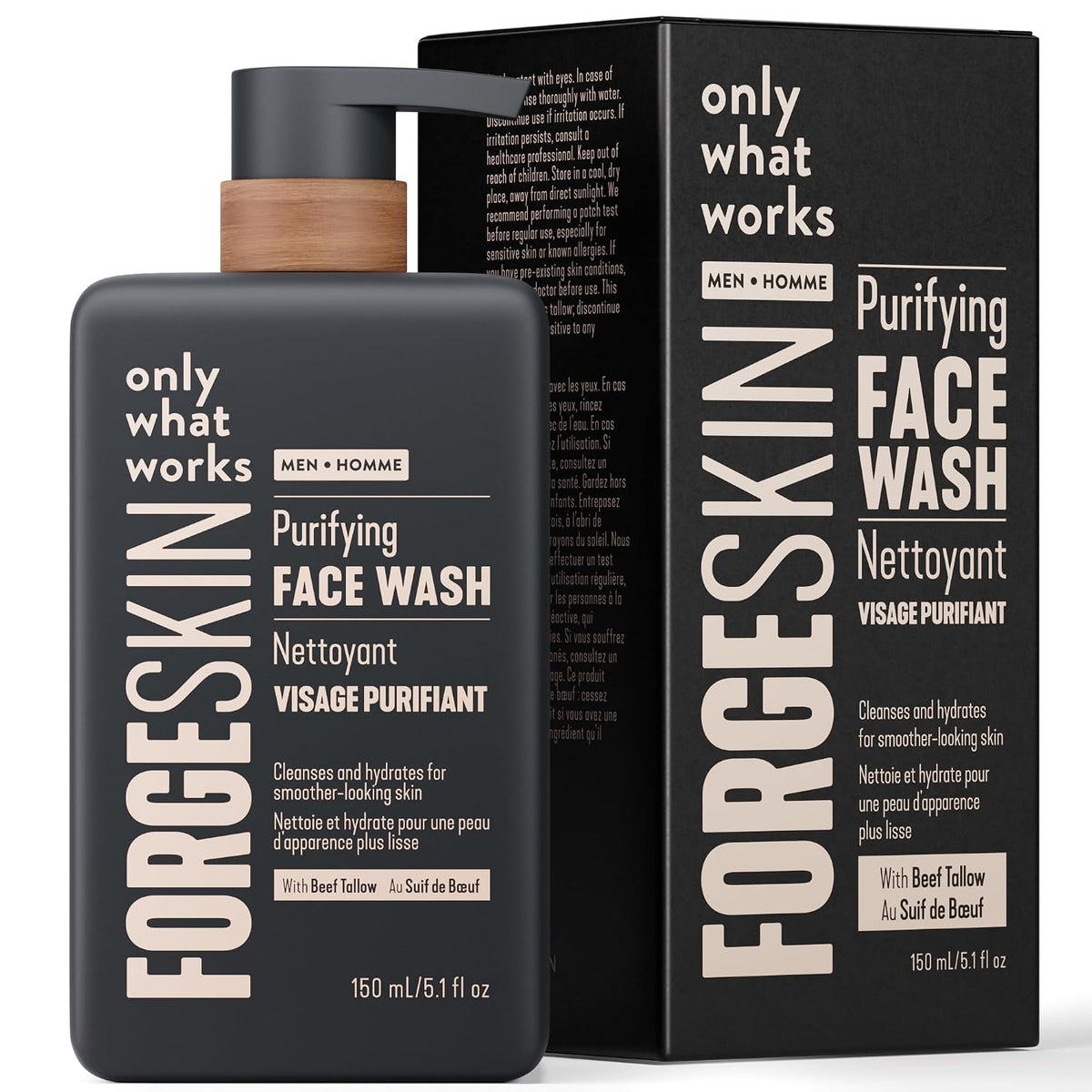 Forge Skin Men's Anti-Aging Face Care Routine - Beef Tallow Balm Moisturizer + Nourishing Cleanser Exfoliating Face Wash + Hydration Wrinkle Defense Serum + Mineral Tallow Sunscreen SPF 30